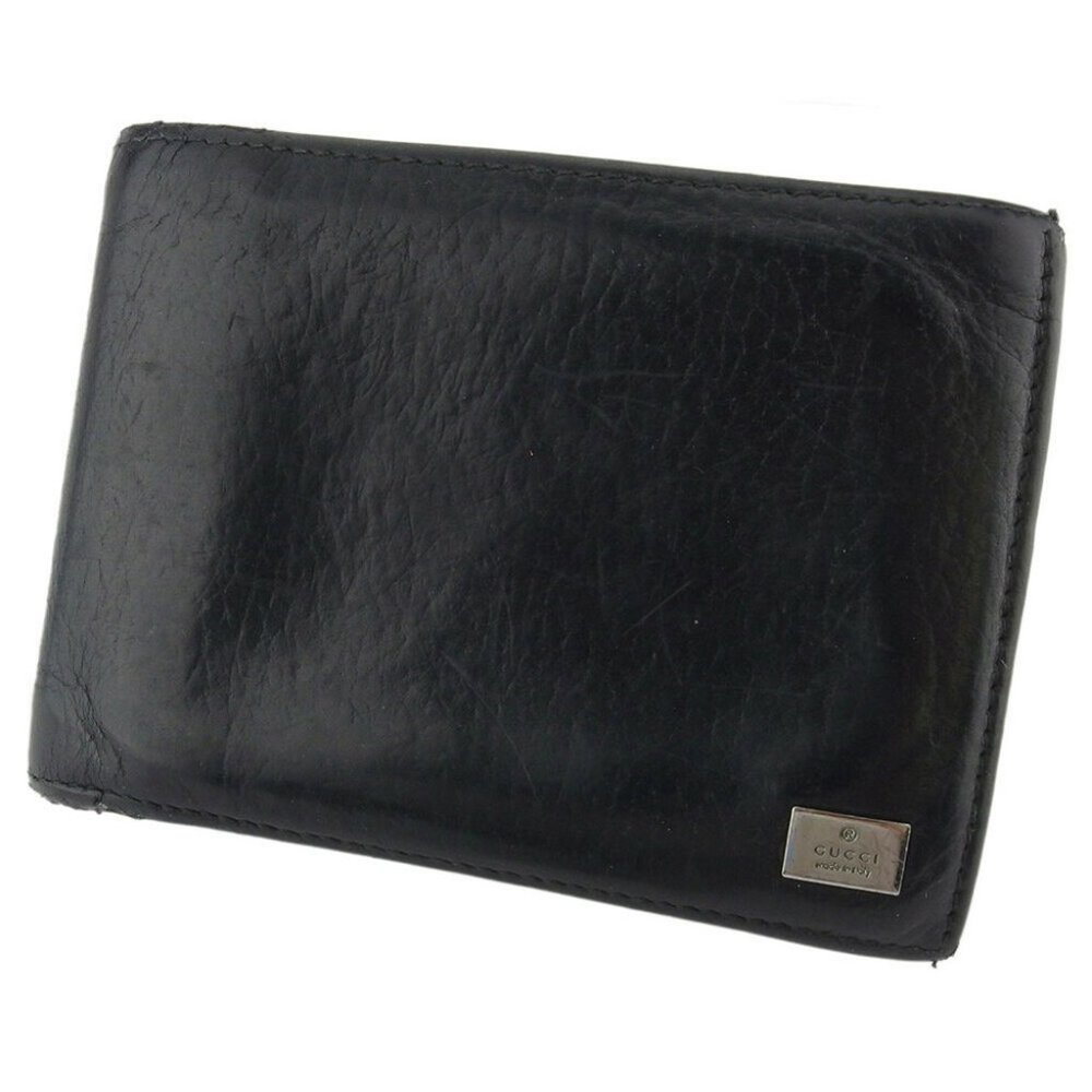 GUCCI two-fold wallet logo plate leather Authentic used